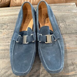 Salvatore Ferragamo Men's Blue Suede Slip-Ons